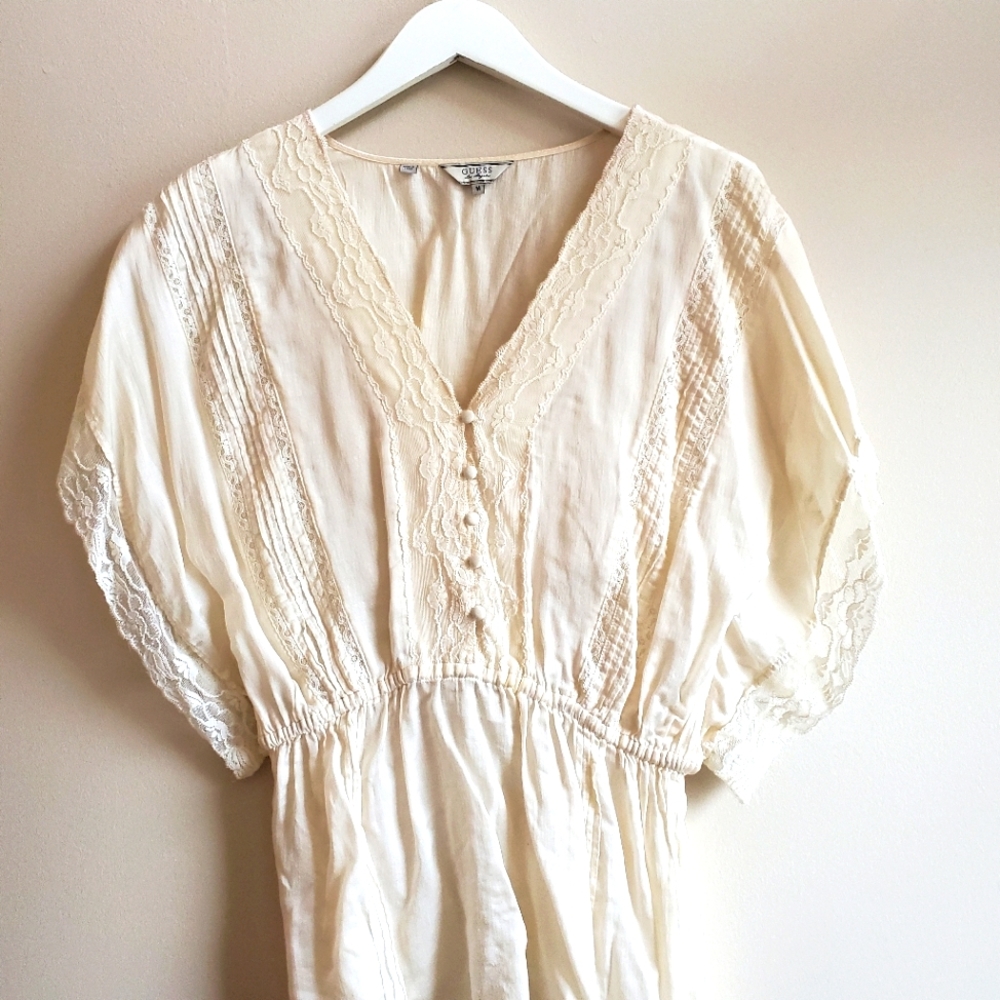 Guess Cream Lace Trim Blouse